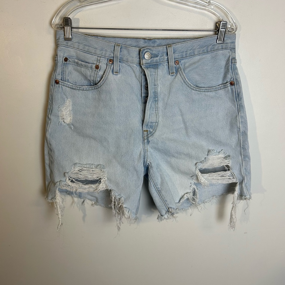 Levi's 501 Women’s Button Fly Light Blue Distressed Jean Shorts Size W31